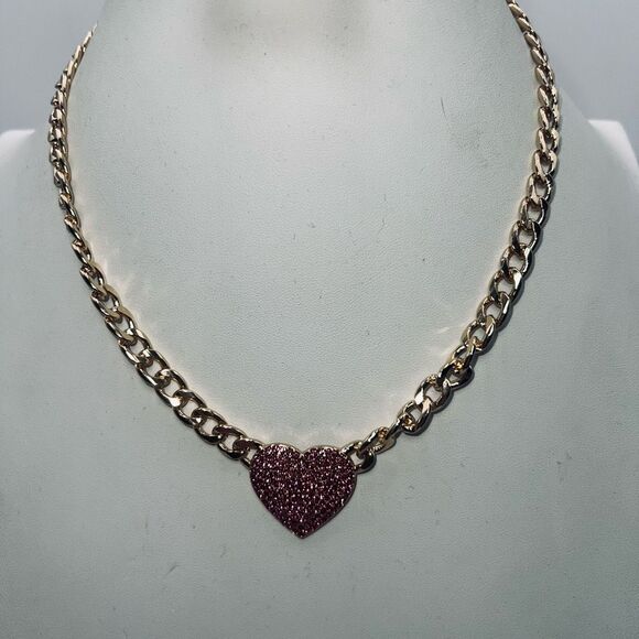 Gold‎ Tone Cuban Link Pin Crystal 18” Necklace - Picture 2 of 3